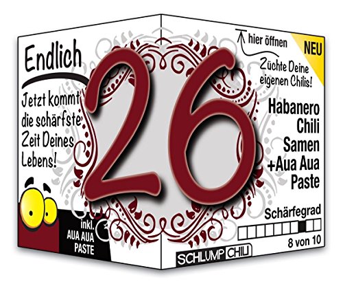 Schlump-Chili⎥Endlich 26 - das witzige scharfe Geburtstagsgeschenk. Eine originelle Geschenkidee zum 26. Geburtstag für junge Männer und Frauen von Schlump-Chili