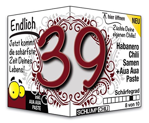 Schlump-Chili⎥Endlich 39 - das witzige scharfe Geburtstagsgeschenk. Eine originelle Geschenkidee zum 39. Geburtstag für Männer und Frauen von Schlump-Chili