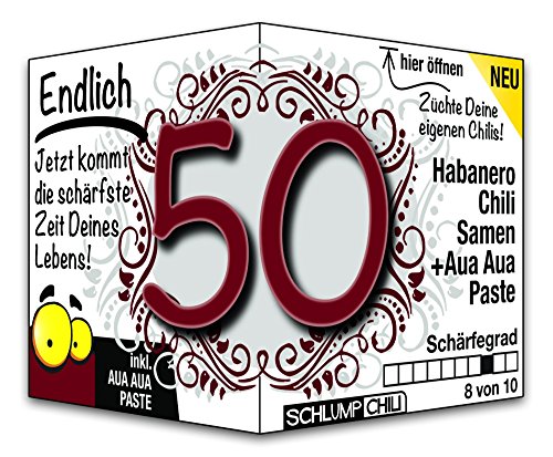 Schlump-Chili⎥Endlich 50 - das witzige scharfe Geburtstagsgeschenk. Eine originelle Geschenkidee zum 50. Geburtstag für Männer und Frauen von Schlump-Chili