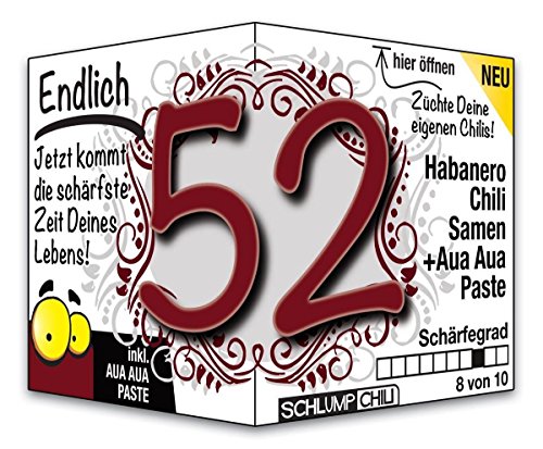 Schlump-Chili⎥Endlich 52 - das witzige scharfe Geburtstagsgeschenk. Eine originelle Geschenkidee zum 52. Geburtstag für Männer und Frauen von Schlump-Chili