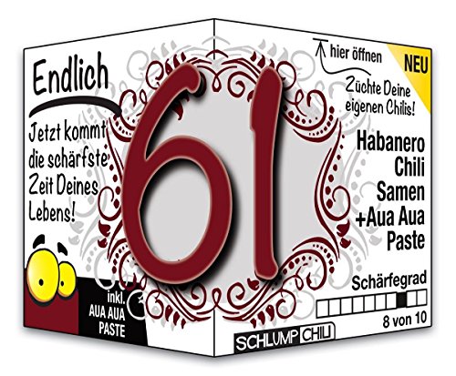 Schlump-Chili⎥Endlich 61 - das witzige scharfe Geburtstagsgeschenk. Eine originelle Geschenkidee zum 61. Geburtstag für Männer und Frauen von Schlump-Chili