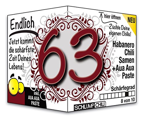 Schlump-Chili⎥Endlich 63 - das witzige scharfe Geburtstagsgeschenk. Eine originelle Geschenkidee zum 63. Geburtstag für Männer und Frauen von Schlump-Chili