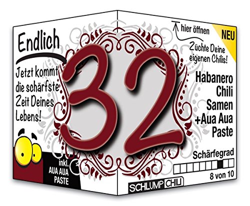 Schlump-Chili⎥Endlich 32 - das witzige scharfe Geburtstagsgeschenk. Eine originelle Geschenkidee zum 32. Geburtstag für Männer und Frauen von Schlump-Chili