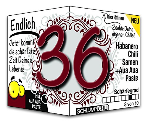 Schlump-Chili⎥Endlich 36 - das witzige scharfe Geburtstagsgeschenk. Eine originelle Geschenkidee zum 36. Geburtstag für Männer und Frauen von Schlump-Chili