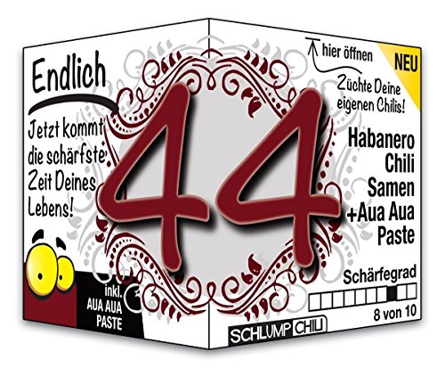 Schlump-Chili⎥Endlich 44 - das witzige scharfe Geburtstagsgeschenk. Eine originelle Geschenkidee zum 44. Geburtstag für Männer und Frauen von Schlump-Chili