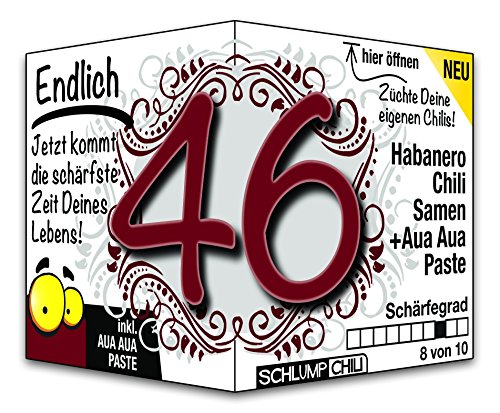 Schlump-Chili⎥Endlich 46 - das witzige scharfe Geburtstagsgeschenk. Eine originelle Geschenkidee zum 46. Geburtstag für Männer und Frauen von Schlump-Chili