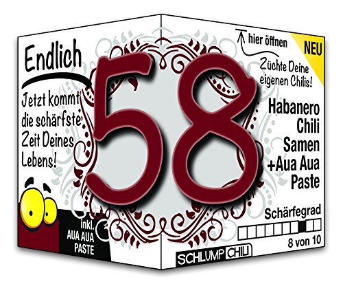 Schlump-Chili⎥Endlich 58 - das witzige scharfe Geburtstagsgeschenk. Eine originelle Geschenkidee zum 58. Geburtstag für Männer und Frauen von Schlump-Chili