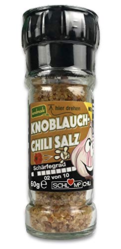 Schlump-Chili⎥KNOCHISA⎥Knoblauch-Chilisalz Gewürzmühle mit Edelstahlmahlwerk (1x 60g) von Schlump-Chili