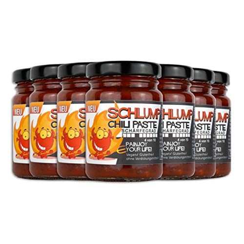 Schlump-Chili Original Habanero-Chili Paste mittelscharf mit Ingwer Sieben auf einen Streich (7 x 90g) von Schlump-Chili