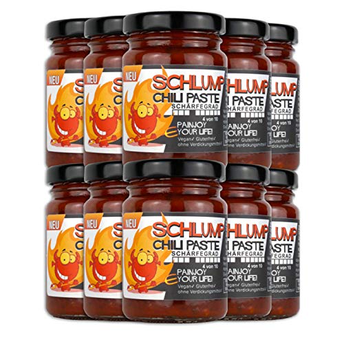 Schlump-Chili Original Habanero-Chili Paste mittelscharf mit Ingwer Zehnerpack (10 x 90g) von Schlump-Chili