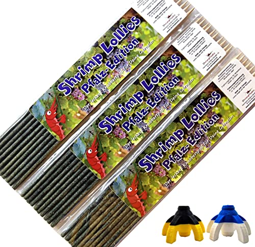 Shrimp-Lollies Pfalz-Edition (3x10 Stück) + Zwei Halter/Garnelen Lollies Futter Blütenpollen Sticks Futterstangen von Schmitt Aquaristik