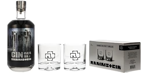 Rammstein® Black Gin Schwarz Blueberry 40% Vol. 0,7 Liter Batch1 incl. 2 Rammstein Tumbler Set by Schnapsbaron® von Schnapsbaron
