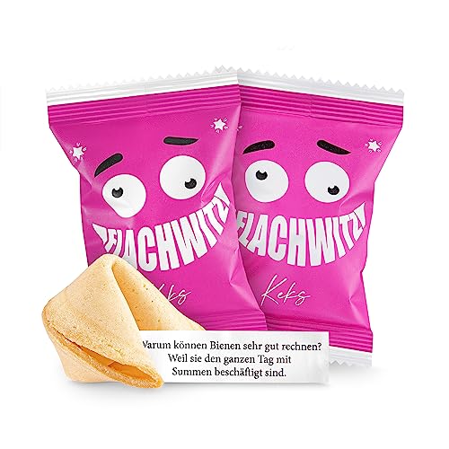 Glückskekse Flachwitze 15er Packung pink lustige Glückskekse mit flachen Witzen für Kinder und Erwachsene zur Party, Geburtstag, Candybar, Geschenk | Kekse frisch gebacken vegan & made in Germany von Schöne Güter