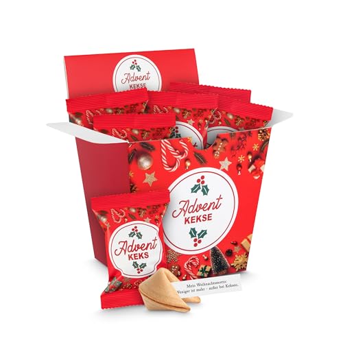 Glückskekse Weihnachten mit besinnlichen Sprüchen 9er-Packung Glückskekse mit Lebkuchengeschmack in Geschenkbox im Advent und als Füllung Adventskalender, Nikolaus Geschenk, Wichtelgeschenk (9 Stück) von Schöne Güter
