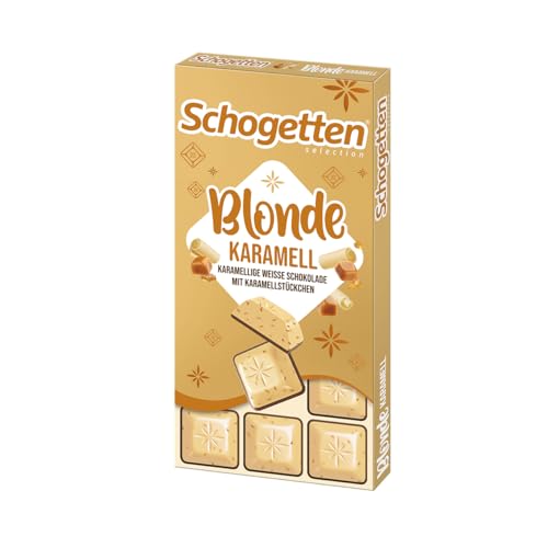 Schogetten Blonde Karamell I karamellige weiße Schokolade & Karamell-Stücken I 100 g Schokoladentafel I praktisch einzeln portioniert Schogetten Blonde Karamell I karamellige weiße Schokolade & Karamell-Stücken I 100 g Schokoladentafel I praktisch einzeln portioniert von Schogetten