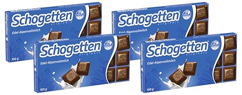 Schogetten Edel-Alpenvollmilch 100g Schokoladentafel, praktisch einzeln portioniert. Ein Genuss. Stück für Stück. (Packung mit 4) von Schogetten