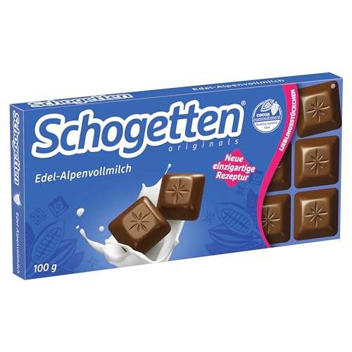 Schogetten Edel-Alpenvollmilch 100g Schokoladentafel, praktisch einzeln portioniert. Ein Genuss. Stück für Stück. von Schogetten