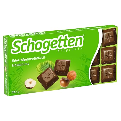 Schogetten Edel-Alpenvollmilch-Haselnuss 100g Schokoladentafel, praktisch einzeln portioniert. Ein Genuss. Stück für Stück. von Schogetten