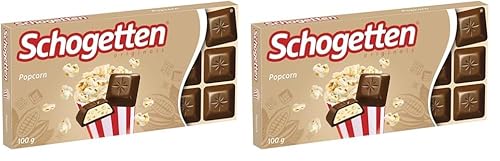 Schogetten Popcorn 1 x 100g Schokoladentafel, mit Popcorn- und Maisstückchen, praktisch einzeln portioniert. Ein Genuss. Stück für Stück. (Packung mit 2) von Schogetten