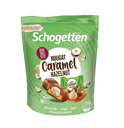 Schogetten Specials Nougat Caramel Hazelnut 125g einzeln verpackte Snackpralinen mit ganzer Haselnuss und Karamell & Nougat-Füllung von Schogetten