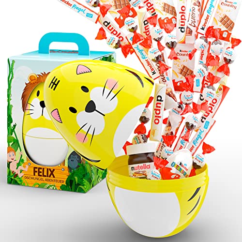 SchokoFreunde Geschenke ® Personalisiertes Dschungel-Geschenk mit Namen | Safari Riesen Osterei mit Mix aus kinder Schokolade Spezialitäten | XXL Geschenkbox für Geburtstag, Ostern, Weihnachten von Schokofreunde Geschenke