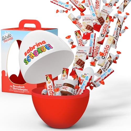 Schoko-Freunde Geschenke ® personalisierte Schokoladen-Großpackung mit Ferrero Mix | Ideal als Geburtstags- und Ostergeschenk, Riesen Überraschungsei mit Namen für Frauen, Männer, Kinder von Schokofreunde Geschenke