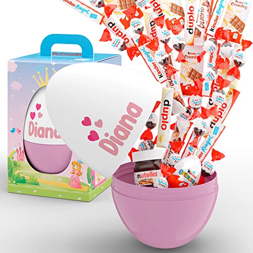 SchokoFreunde Geschenke ® Personalisiertes Prinzessinnen-Geschenk für Mädchen mit Namen | XXL Mega Ei mit kinder Schokolade Spezialitäten | Schoko Großpackung zum Geburtstag, Konfirmation, Taufe von Schokofreunde Geschenke
