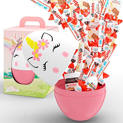 SchokoFreunde Geschenke ® XXL Einhorn Riesen-Ei mit Mix aus kinder Schokolade Spezialitäten | Süßigkeiten Unicorn Geschenkbox für Frauen, Mädchen, Freundin, Schwester | Schokoladen Geschenk von Schokofreunde Geschenke