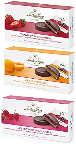 Schokolade Anthon Berg Marzipan-Pasteten Apricot in Brandy/ Raspberry in Orange Liqueur/ Strawberry in Sparkling Wine 3 x 220 gr. von Schokolade