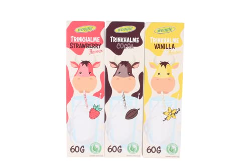 Milch Trinkhalme mit Geschmack – Schoko, Vanille, Erdbeere – NEU umweltfreundlich – kompostierbare Strohalme 3x60g, 3x10 Strohalme von Schokolade