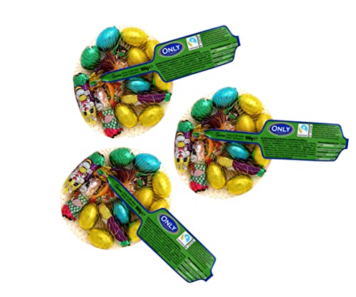 Only Schokolade - Osterhasen und Ostereier im Netz - Schokolade Ostern - Schokoladenfiguren Osterfest - Geschenk zu Ostern - 3x100g von Only