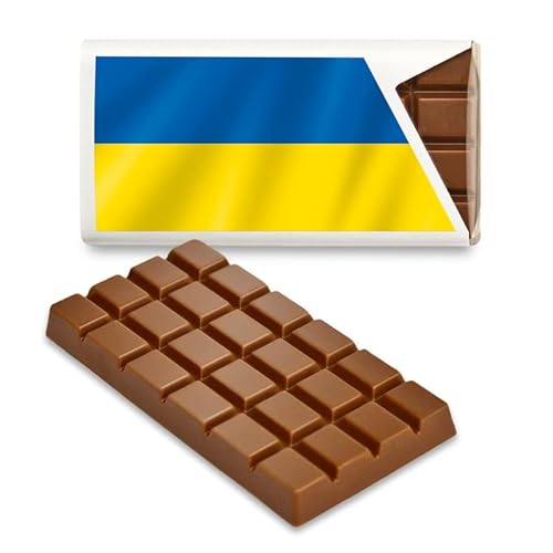 12 kleine Tafeln Schokolade - Fanartikel Süßigkeiten - Große Auswahl Länder, Nationen, Fahnen - Vollmilch (Ukraine) von Schokoladena