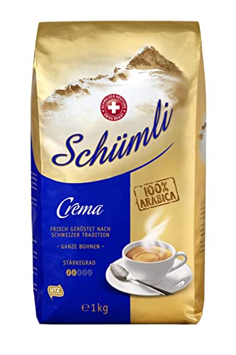 Schümli Crema Ganze Kaffeebohnen 1kg - Stärkegrad 2/5 - UTZ-zertifiziert | 1kg (1er Pack) von Schümli