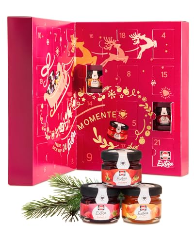 Schwartau Adventskalender 2023, Weihnachtskalender Geschenk mit Mini Marmelade und Konfitüre, 24 Fruchtaufstrich Portionsgläser, Perfektes Probierset zu Weihnachten und Advent von Schwartau