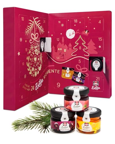 Schwartau Adventskalender 2024, Weihnachtskalender Geschenk mit Mini Marmelade, Konfitüre, Gelee und Honig, 24 Fruchtaufstrich & Honig Portionsgläser, Probierset zu Weihnachten, Advent und Feiertage von Schwartau