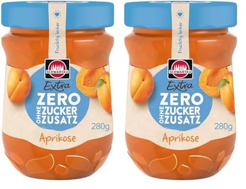 Schwartau Extra Zero Aprikose, Fuchtaufstrich ohne Zuckerzusatz, 13 kcal pro 25g, 280g (Packung mit 2) von Schwartau