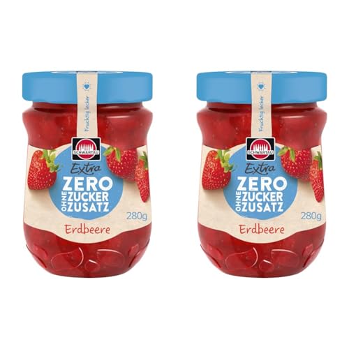 Schwartau Extra Zero Erdbeere, Fruchtaufstrich ohne Zuckerzusatz, 15 kcal pro 25g, 280g (Packung mit 2) von Schwartau