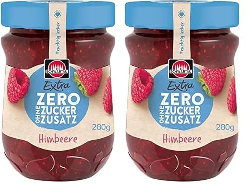 Schwartau Extra Zero Himbeere, Fruchtaufstrich ohne Zuckerzusatz, 12 kcal pro 25g, 280g (Packung mit 2) von Schwartau