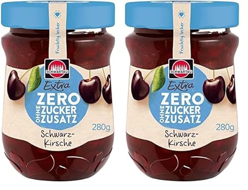 Schwartau Extra Zero Schwarzkirsche, Fruchtaufstrich ohne Zuckerzusatz, 15 kcal pro 25g, 280g (Packung mit 2) von Schwartau