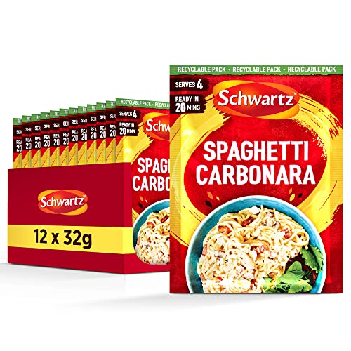 Schwartz Spaghetti-Carbonara Rezeptmischung 32g | 12 Stück | ohne künstliche Farb- und Aromastoffe | ohne Zusatz von Konservierungsstoffen oder MSG | für Vegetarier geeignet von Schwartz