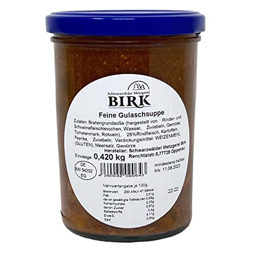 Schwarzwälder Metzgerei Birk Fertiggericht Feine Gulaschsuppe nach Traditionsrezept 420 Gramm Schwarzwälder Metzgerei Birk Fertiggericht Feine Gulaschsuppe nach Traditionsrezept 420 Gramm von Schwarzwälder Metzgerei Birk
