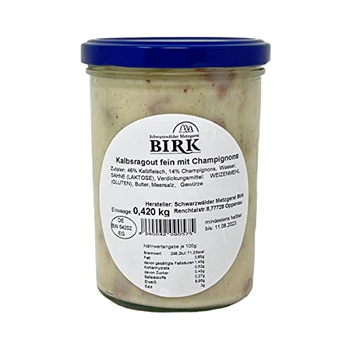 Schwarzwälder Metzgerei Birk Fertiggericht Kalbsragout fein mit Champignons 420 Gramm Schwarzwälder Metzgerei Birk Fertiggericht Kalbsragout fein mit Champignons 420 Gramm von Schwarzwälder Metzgerei Birk