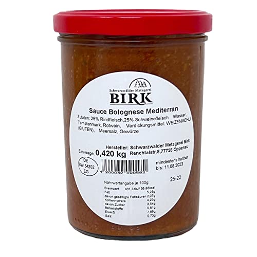 Schwarzwälder Metzgerei Birk Fertiggericht Sauce Bolognese Mediterran 420 Gramm Schwarzwälder Metzgerei Birk Fertiggericht Sauce Bolognese Mediterran 420 Gramm von Schwarzwälder Metzgerei Birk