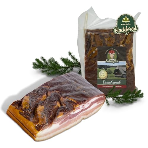 Schwarzwald Metzgerei – Schwarzwälder Bauchspeck am Stück mit herzhaft rauchigem Aroma – 2 x 500g Speck vom Bauch für Salate, Rührei, grüne Bohnen, Carbonara u.v.m. von Schwarzwald Metzgerei Schaufler