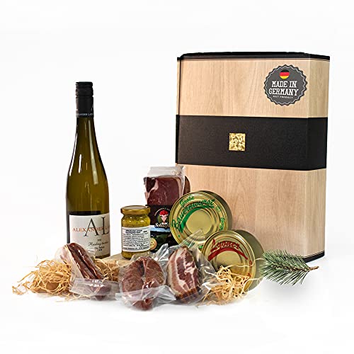 Schwarzwald Metzgerei - Geschenkset "Vesper" mit verschiedenen Wurtsspezialitäten, einem Gourmet-Senf und hervorragenden Weißwein - 8-teilig von Schwarzwald Metzgerei