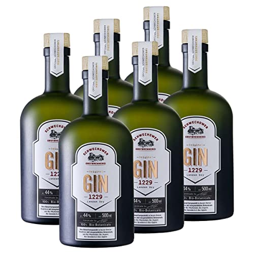 6 x Schwechower Original GIN 1229 0,5l (44% Vol.) - London Dry Gin - Bester prämierter Premium Handcrafted Gin aus Mecklenburg von Schwechower Obstbrennerei GmbH