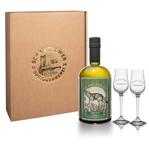AQUAVIT 0.5l (40% Vol) - Waldaquavit - Mecklenburger Aquavit - Geschenk + Gläser (Waldschnaps) von Schwechower Obstbrennerei GmbH