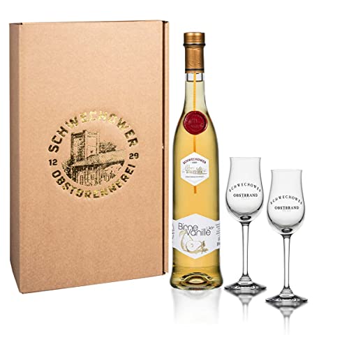 Schwechower Likör Birne-Vanille 0,5l + 2 Bouquetgläser Geschenkkarton (18% Vol.) - Geschenkset, Präsent 500ml von Schwechower Obstbrennerei GmbH