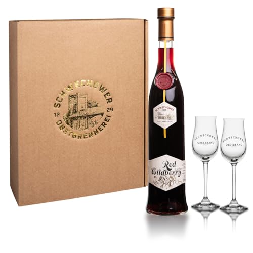 Schwechower Likör Red Wildberry 0,5l + 2 Bouquetgläser Geschenkkarton (20% Vol.) von Schwechower Obstbrennerei GmbH