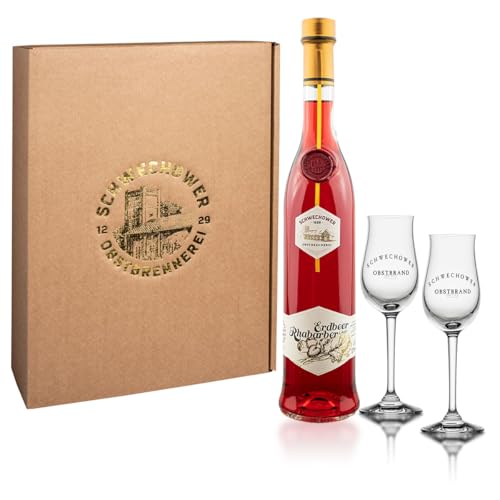 Schwechower Likör Erdbeer-Rhabarber 0,5l + 2 Bouquetgläser (17% Vol.) von Schwechower Obstbrennerei GmbH
